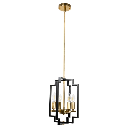 LOHAS Black and Gold Farmhouse Chandelier Light Fixture, 4-light Statement Chandelier,Modern Pendant Light for Kitchen, Dining Room,Living Room