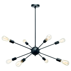 LOHAS 8 Lights 200W Black Sputnik Chandelier,Modern Mid-Century & Minimalist Ceiling Fixture,Adjustable Hanging Height Light for Dining Room, Kitchen,