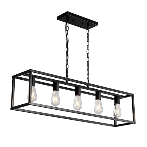 LOHAS 5-Light Black Linear Chandelier,Industrial Farmhouse Style Dining Room Rectangular Light Fixtures for Foyer,Living Room,Bar