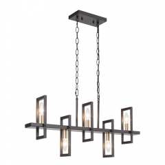 LOHAS Black and Gold Farmhouse Dining Chandelier, Metal Dining Room Light Fixture, Linear Modern Chandelier for Kitchen Island