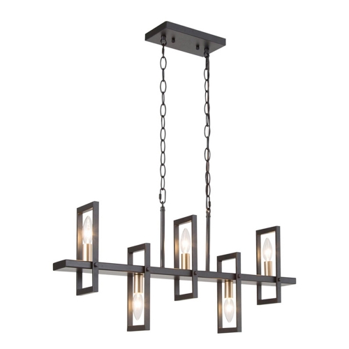 LOHAS Black and Gold Farmhouse Dining Chandelier, Metal Dining Room Light Fixture, Linear Modern Chandelier for Kitchen Island