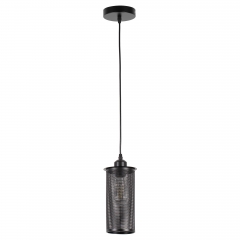 1-Light Matel Pendant Light,Black Cylinder Chandelier,Retro Industrial Light for Restaurant Bar Ceiling Decoration