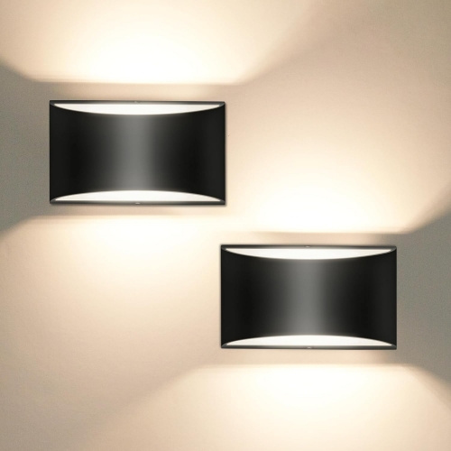 Black Modern LED Wall Sconces Set of Two, Up and Down Sconces Wall Lighting, Hardwired Indoor Wall Lights for Bedroom Living Room, Warm White 3000K(wi