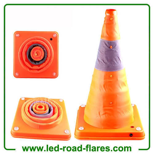Led Retractable Foldable Collapsible USB Rechargeable Cones With Magnet Base Pop Up Rechargeable Traffic Cones Orange