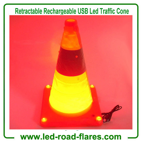 China Orange Foldable Collapsible USB Rechargeable Cones Pop up Rechargeable Traffic Cone Manufacturer Supplier Factory