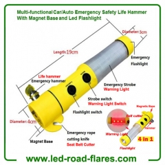 4 in 1 Multi-functional China Car/Auto Emergency Safety Life Hammer With Magnet Base and LED Flashlight Manufacturers