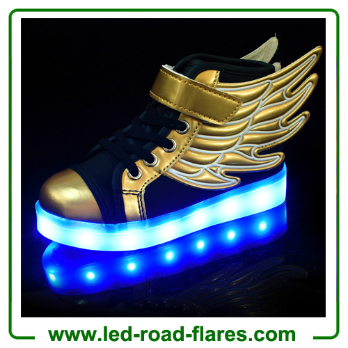 China Light Up Shoes Manufacturer Kids LED Shoes Black Gold Angel Wing Led Light Up Shoes For Boys&Girls