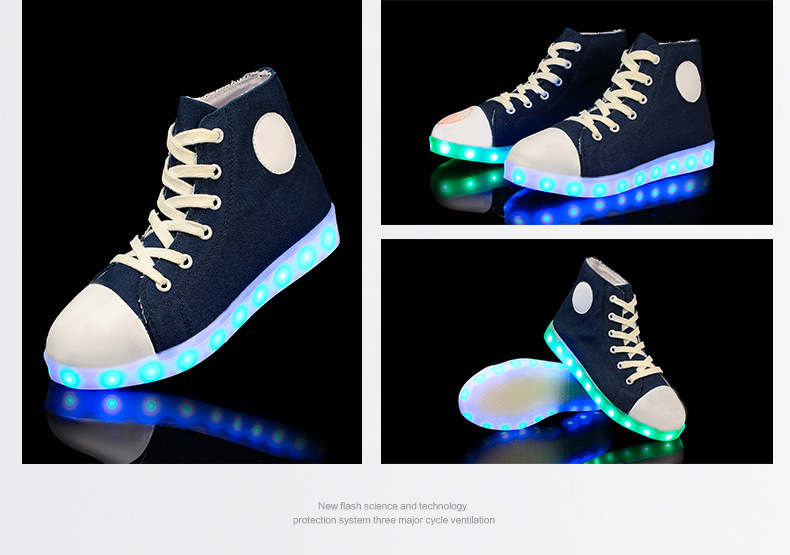 High Top Black Red Blue White Canvas Led Light Up Shoes Sneakers For Adult Unisex Men Women