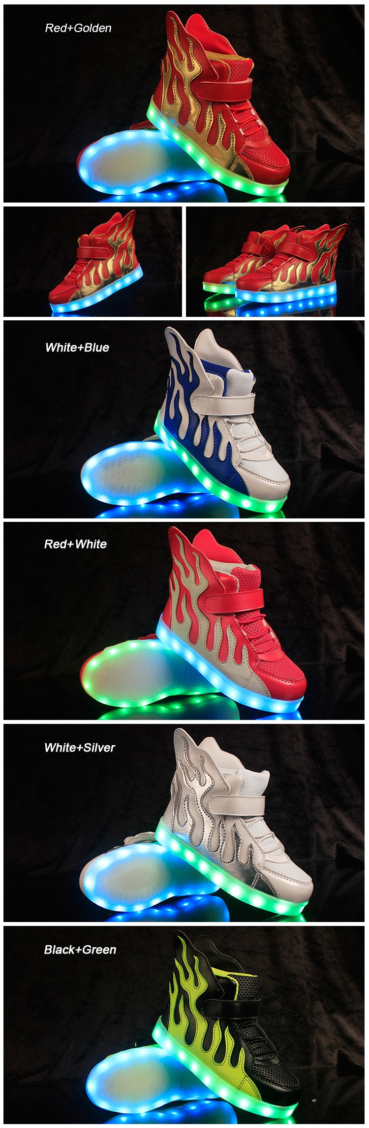 Casual High Top Children Kids Flame Wings Led Light Up Shoes Kids Luminous Led Shoes Glowing Led Sneakers For Boys&Girls