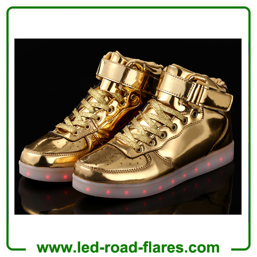 Unisex Led Light Up Shoes 2017 New Casual Gold Silver PU Leather Led Sneakers High Top Heel USB Charging Led Glowing Shoes Large Size 35-46