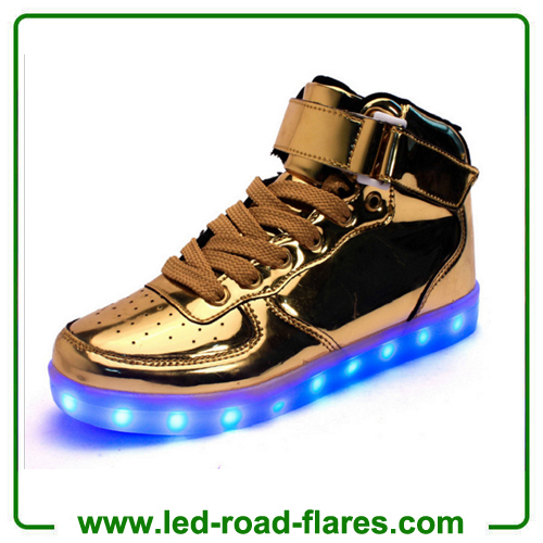 Unisex Led Light Up Shoes 2017 New Casual Gold Silver PU Leather Led Sneakers High Top Heel USB Charging Led Glowing Shoes Large Size 35-46