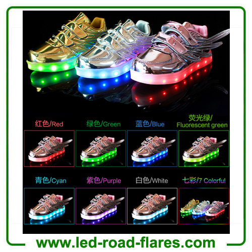 2017 Children Glowing Led Sneakers with Angel Wings Kids Led Flashing Sneakers Fluorescent Luminous Led Light Up Shoes For Girls Boys Wing Shoes