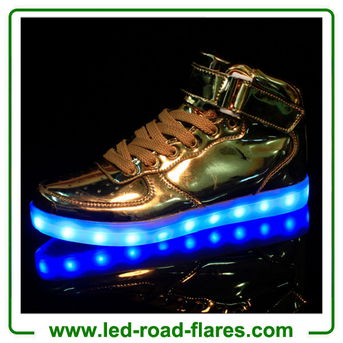 Unisex Led Light Up Shoes 2017 New Casual Gold Silver PU Leather Led Sneakers High Top Heel USB Charging Led Glowing Shoes Large Size 35-46