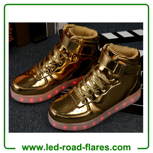 Unisex Led Light Up Shoes 2017 New Casual Gold Silver PU Leather Led Sneakers High Top Heel USB Charging Led Glowing Shoes Large Size 35-46