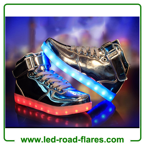 Unisex Led Light Up Shoes 2017 New Casual Gold Silver PU Leather Led Sneakers High Top Heel USB Charging Led Glowing Shoes Large Size 35-46