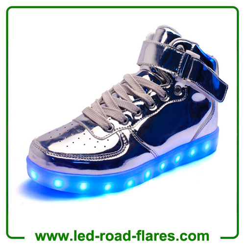 Unisex Led Light Up Shoes 2017 New Casual Gold Silver PU Leather Led Sneakers High Top Heel USB Charging Led Glowing Shoes Large Size 35-46