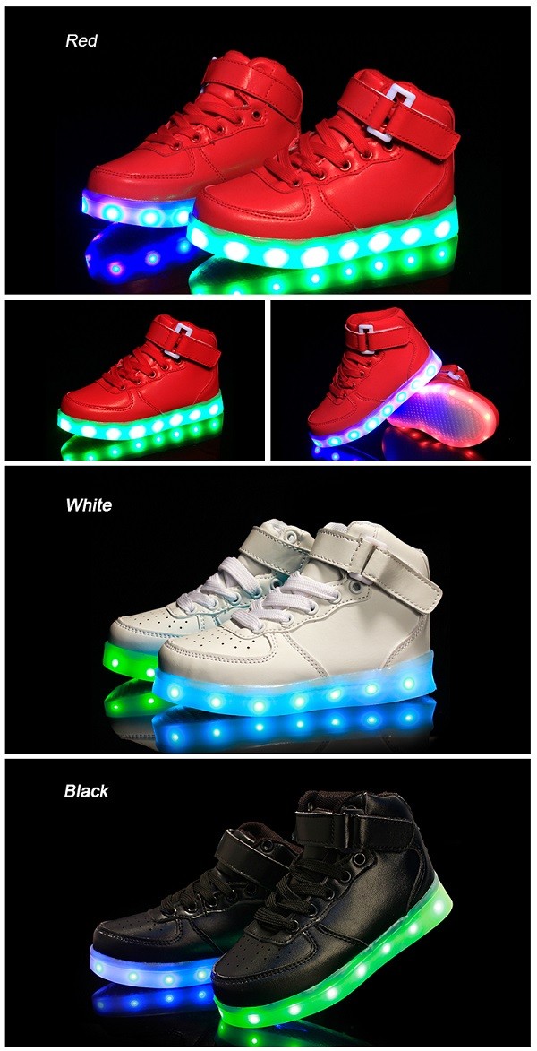 High Top Women Men USB Rechargeable Luminous LED Light up Shoes 7 Colors Led Flashing Casual Glowing Shoes for Adults