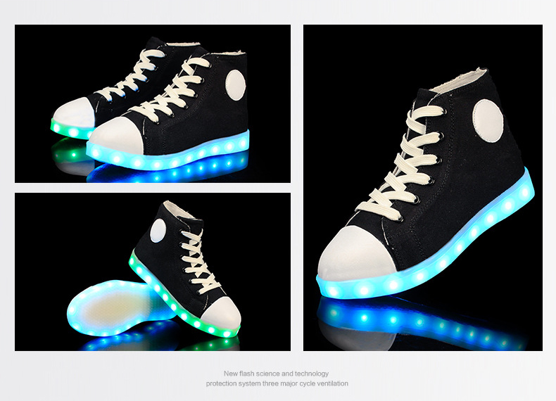 High Top Black Red Blue White Canvas Led Light Up Shoes Sneakers For Adult Unisex Men Women