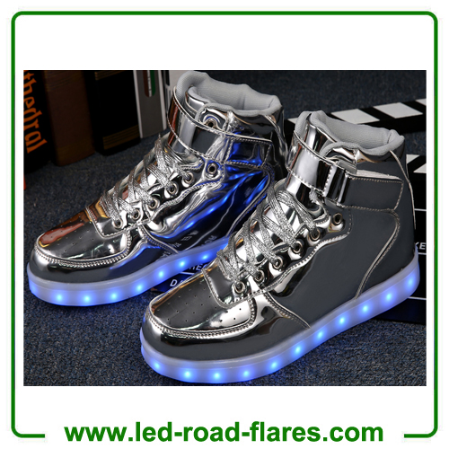 Unisex Led Light Up Shoes 2017 New Casual Gold Silver PU Leather Led Sneakers High Top Heel USB Charging Led Glowing Shoes Large Size 35-46