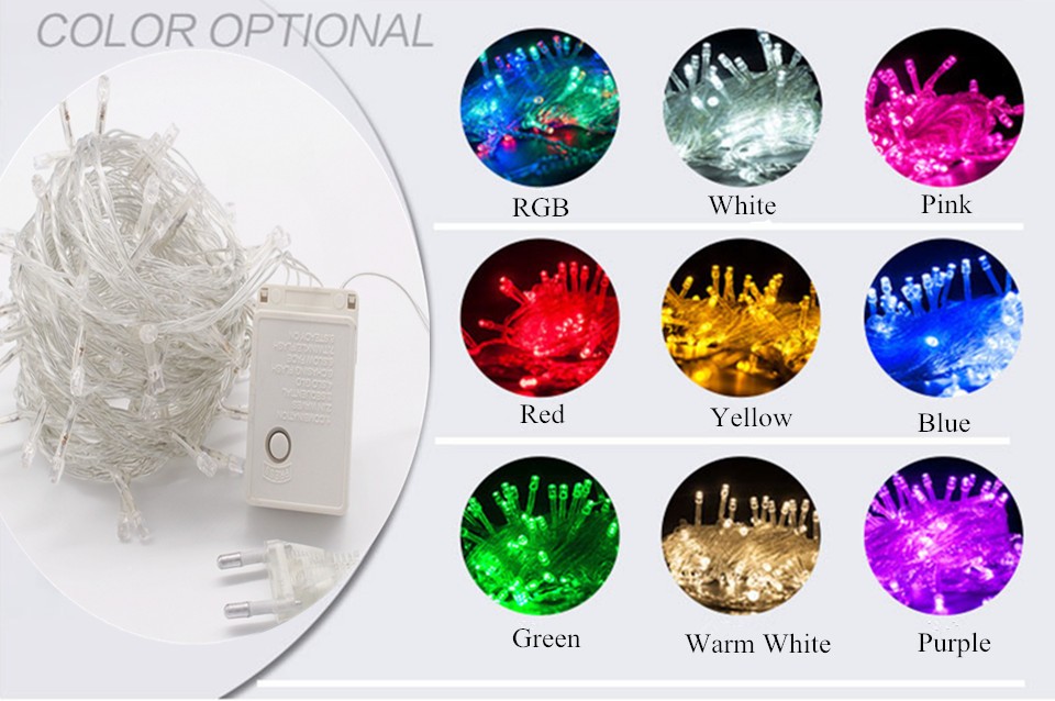 110V/220V Led String Christmas Lightings 10m/100Leds Red/Green/Blue/White/Warm White/RGB/Pink/Purple