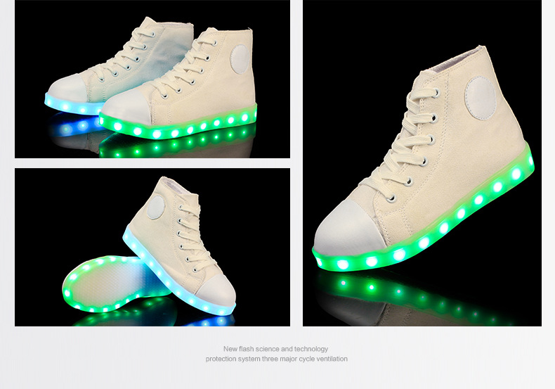 High Top Black Red Blue White Canvas Led Light Up Shoes Sneakers For Adult Unisex Men Women