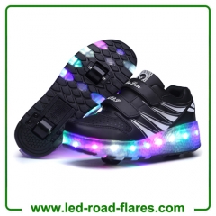 2017 Spring Children Led Light Shoes With Two Wheels Kids Pu Leather High Help Roller Skate Shoes Boys Girls Sneakers Shoes