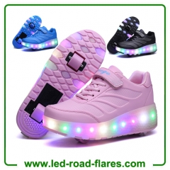 2017 Spring Children Led Light Shoes With Two Wheels Kids Pu Leather High Help Roller Skate Shoes Boys Girls Sneakers Shoes