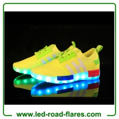 Yellow Black Blue Red Unisex Breathable Sport Led Light Up Shoes And Led Light Up Sneakers With Flyknit Fabric