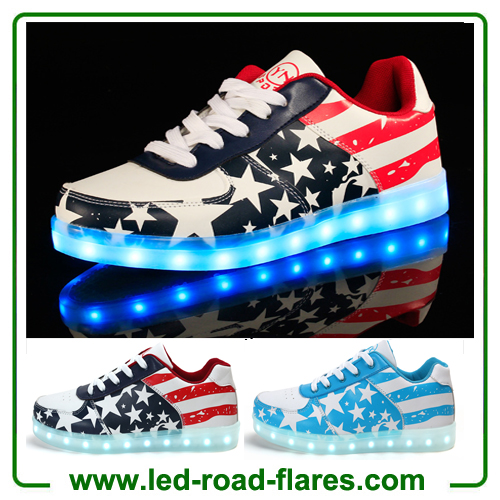 American USA Flag Male Female Luminous Led Sneakers Girls Boys USB Charging Led Dance Shoes Stars Led Light Up Shoes