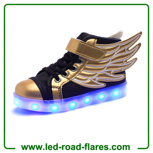 China Light Up Shoes Manufacturer Kids LED Shoes Black Gold Angel Wing Led Light Up Shoes For Boys&Girls
