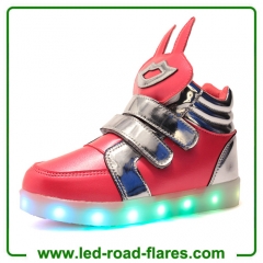 China High Top Boys Girls Children Kids Rabbit Led Light Up Trainers Red Green White Black