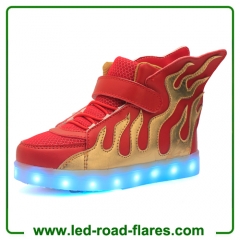Casual High Top Children Kids Fire Flame Wings Led Light Up Shoes Kids Luminous Led Shoes Glowing Led Sneakers For Boys&Girls