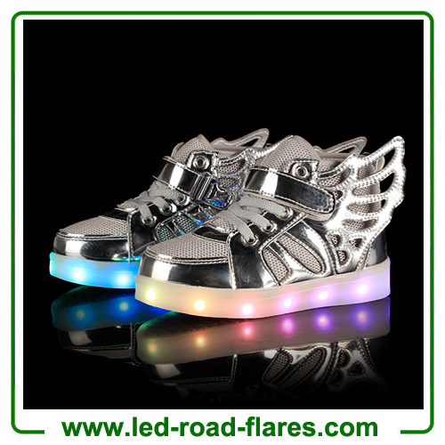 Butterfly Wings Unisex Kids High Neck Led Shoes Sneakers For Girls HIgh Top Led Light Up Shoes With Lace Up Buckle Strap