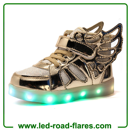 Butterfly Wings Unisex Kids High Neck Led Shoes Sneakers For Girls HIgh Top Led Light Up Shoes With Lace Up Buckle Strap