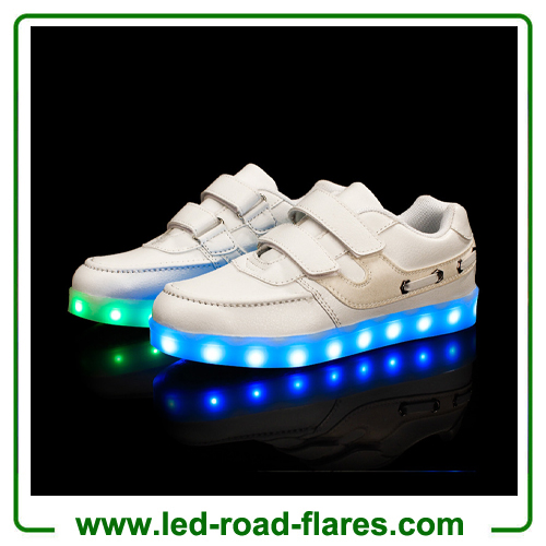 Black White Led Light Up Shoes for Kids two velcro Buckle Strap