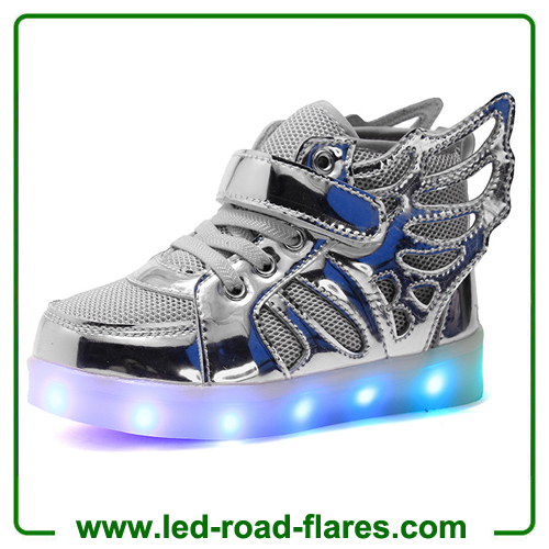 Butterfly Wings Unisex Kids High Neck Led Shoes Sneakers For Girls HIgh Top Led Light Up Shoes With Lace Up Buckle Strap
