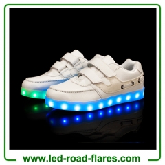 Low Top Black White Led Light Up Shoes for Kids Boys Girls Two Velcro