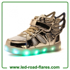 Butterfly Wings Unisex Kids High Neck Led Shoes Sneakers For Girls HIgh Top Led Light Up Shoes