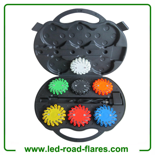 Red Yellow Blue Amber Orange Green White Black 6-Pack Rechargeable Led Road Flares 6 Pack With Charging Case