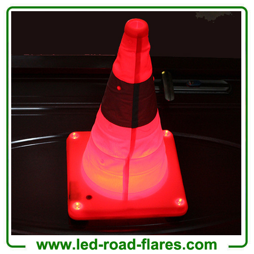 18 inches Led Retractable Foldable Collapsible USB Rechargeable Cones With Magnet Base Pop Up Rechargeable Traffic Cones Orange