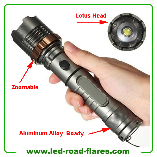 Waterproof Led Rechargeable Flashlights Torch Torchlight with Lotus Head