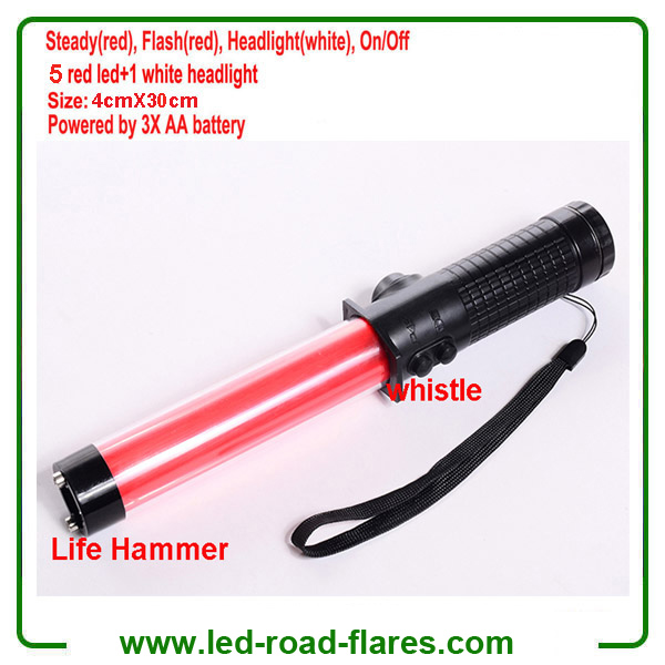 12 Inch 30cm Red Led Traffic Wands Led Traffic Batons With Lifehammer and Whistle