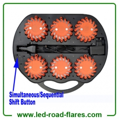 ICS Simultaneous Sequential 6 Pack Led Road Flares Rechargeable Led Warning Strobe Light