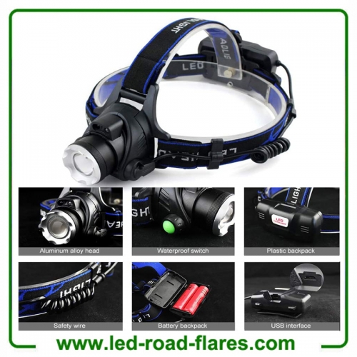 Zoomable Rechargeable Headlamp Led Headlight Flashlight Head Flashlight Tactical Headlamp Hard Hat Light Waterproof Led Head Lamp