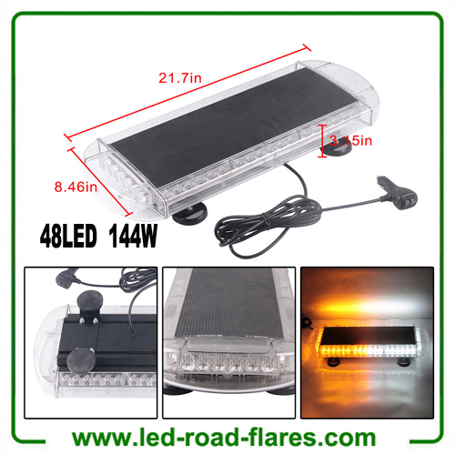 12V 48W 144 LED Emergenecy Warning Flashing Lights Amber Hazard Beacon Lights Bar Recovery Strobe Light with Magnetic Base