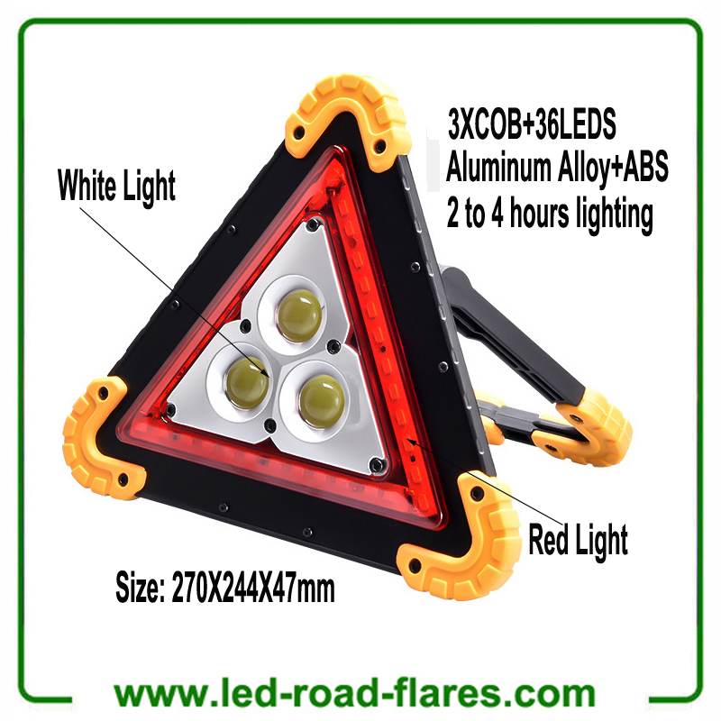 Solar Led Warning Triangle Flood Light With 3 COB Chip Emergency Warning Light 4 Lighting Mode USB Charging Port Rechargeable Portable LED Work Light Searchlight Camping Safety Reflective Flash Light