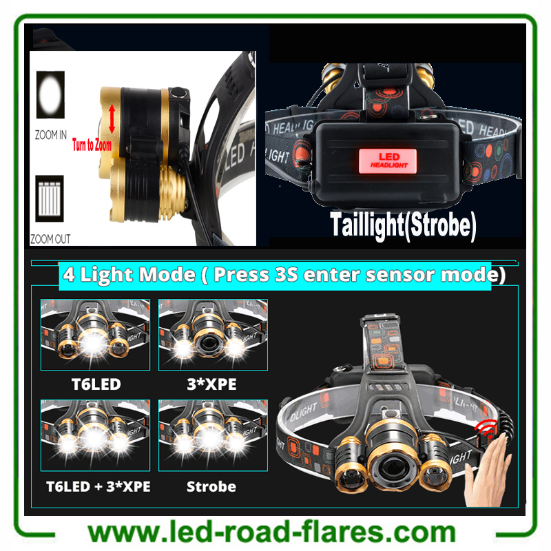 Long Range Zoomable Rechargeable Headlamp Led Headlight Flashlight Head Flashlight Tactical Headlamp Hard Hat Light Waterproof Led Head Lamp