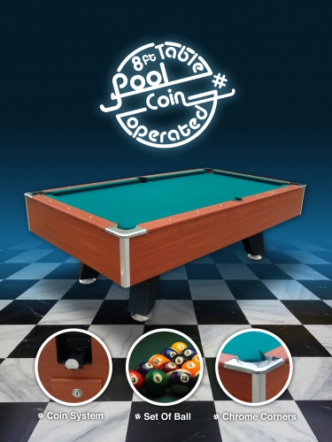 Coin-operated 8ft  slated bed commercial pool table