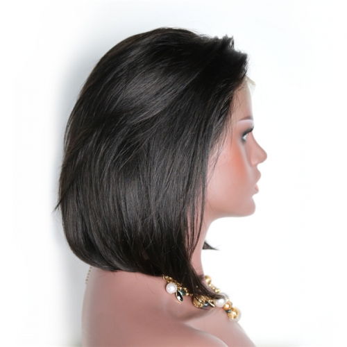 FasionPlus Straight Short Human Hair Bob Wigs 180% Density  Malaysian Lace Closure Wigs