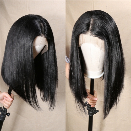 FashionPlus Hair Free Part Short Straight Bob Lace Front Wigs Pre Plucked Hairline  